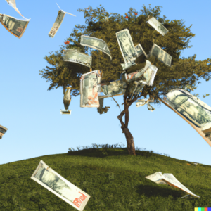כסף לא גדל על העצים עוצב על ידי ליבי ברגמן בתוכנית DALL E 2